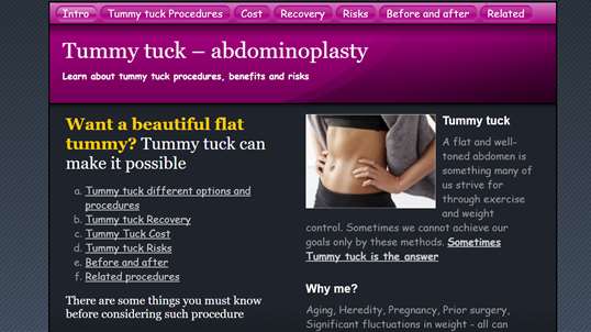 Tummy Tuck - Abdominoplasty plastic surgery screenshot 1