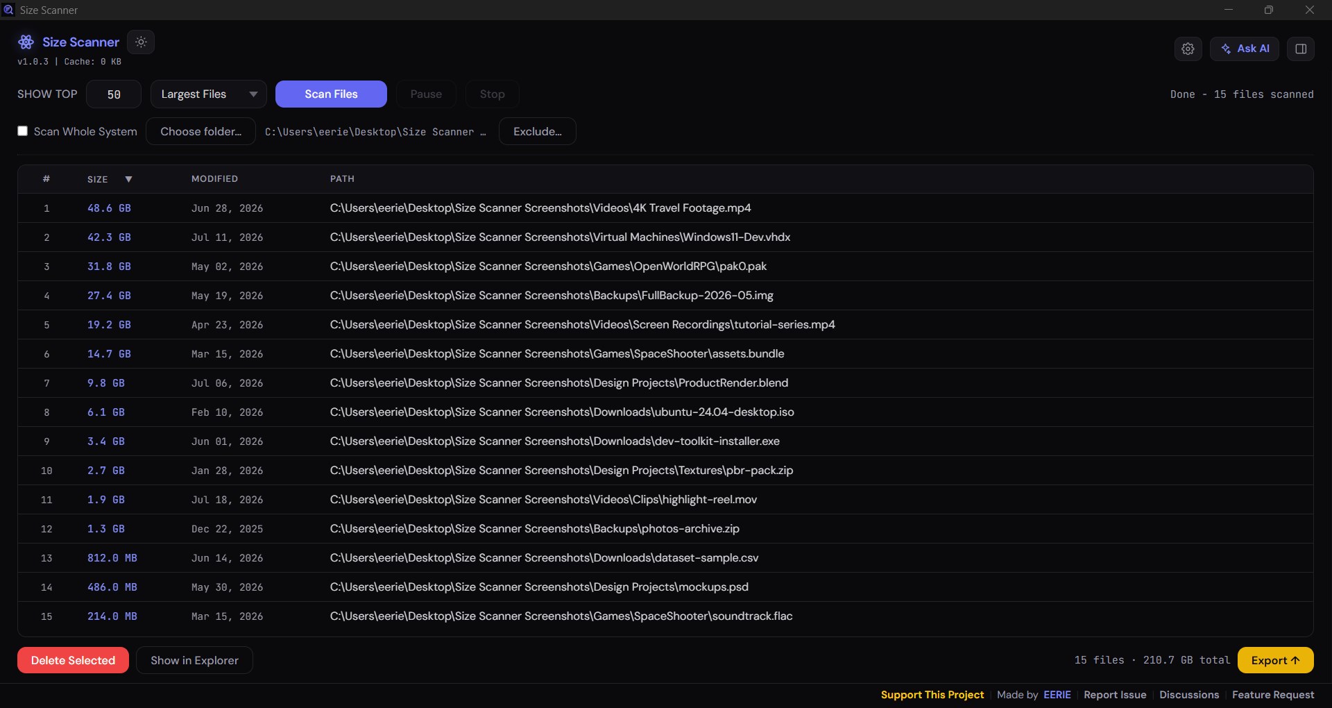 Size Scanner screenshot