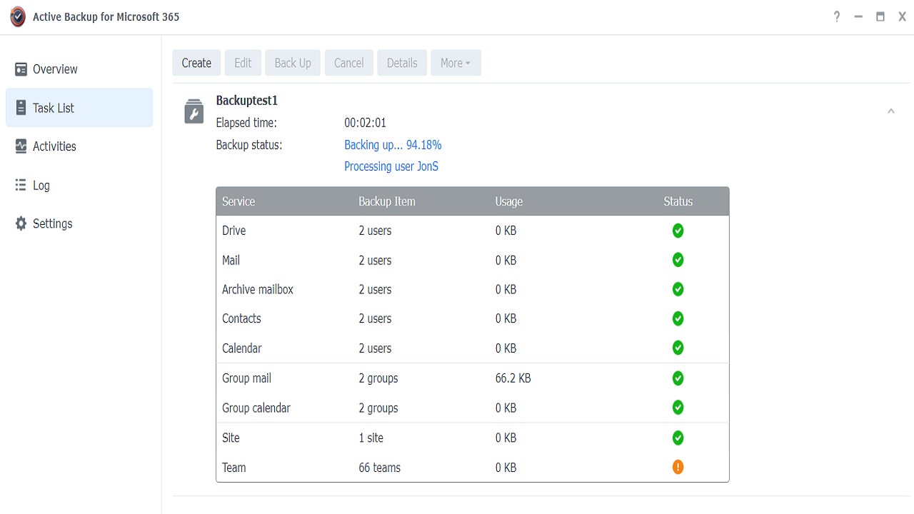 Snapshot 5 of Synology Active Backup for Microsoft 365