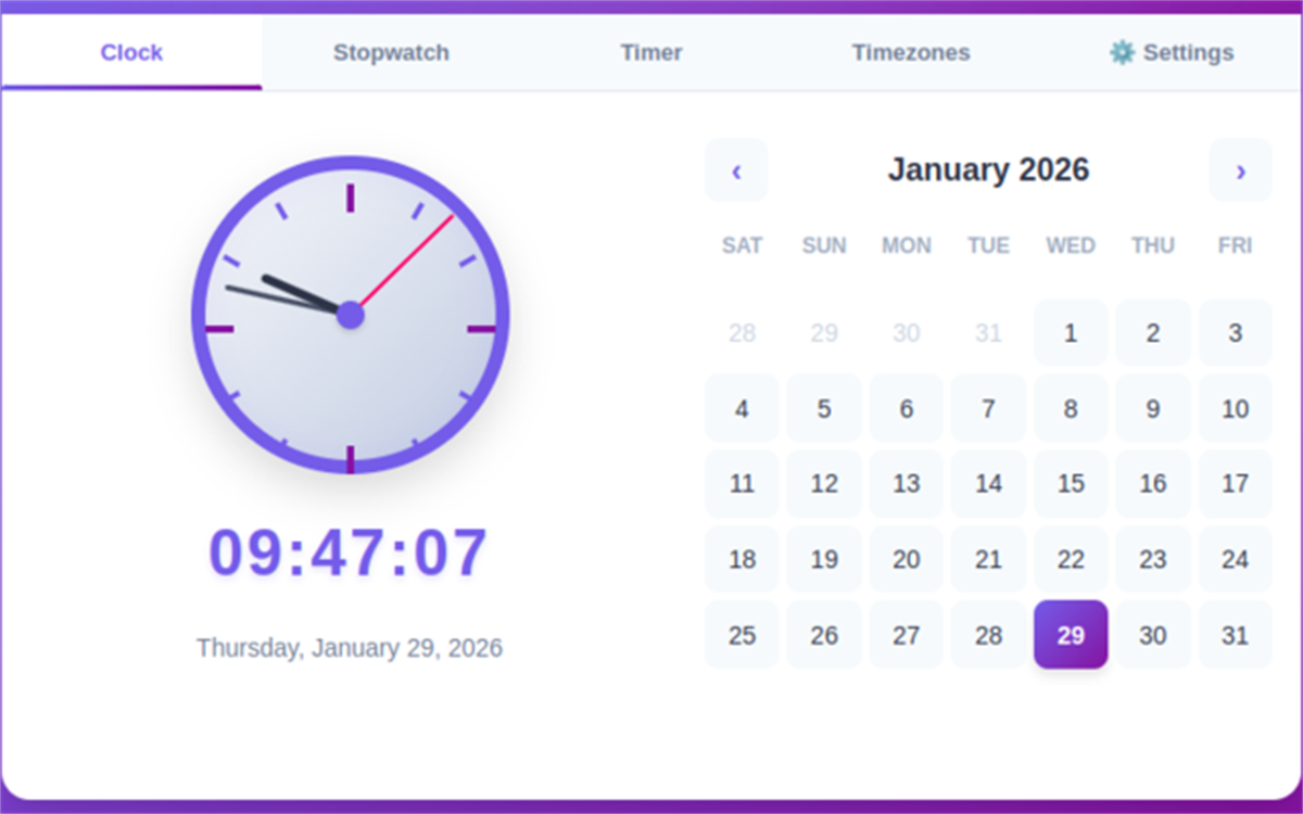 Clock, Alarm, Timer & Stopwatch