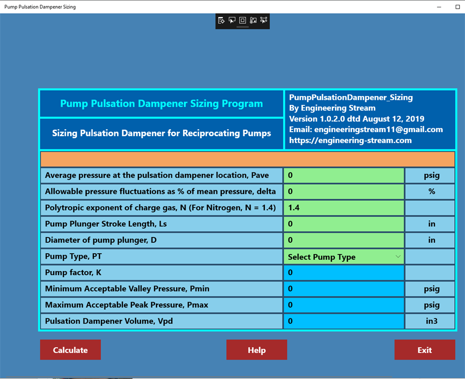 Pump Pulsation Dampener Sizing (Windows) Podle: Engineering-Stream