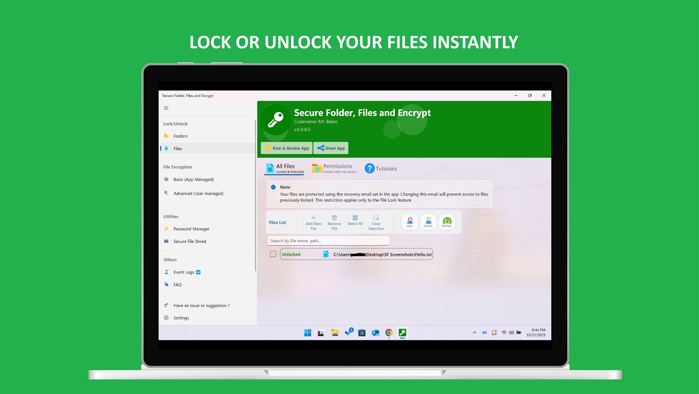 #4. Secure Folder, Files and Encrypt (Windows) 作者: MedhaChaitanya
