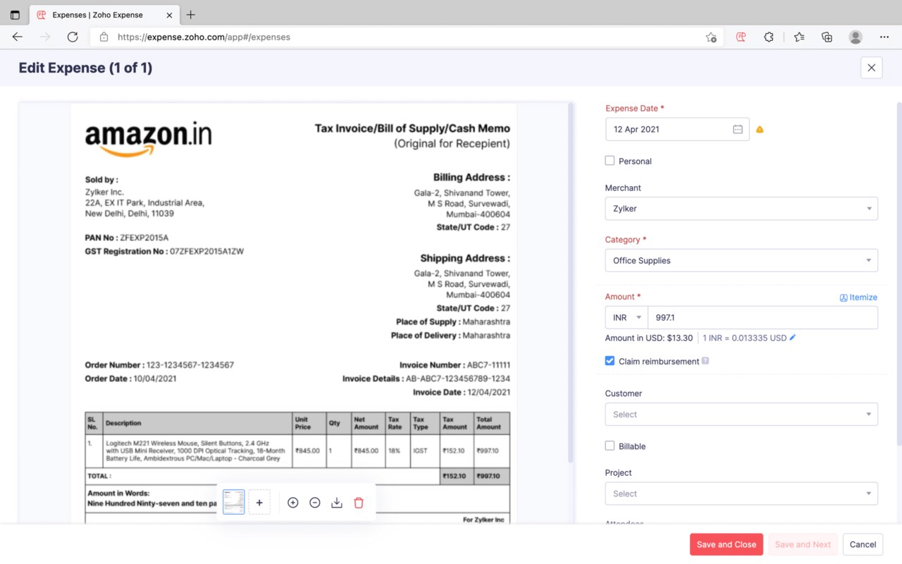 Zoho Expense