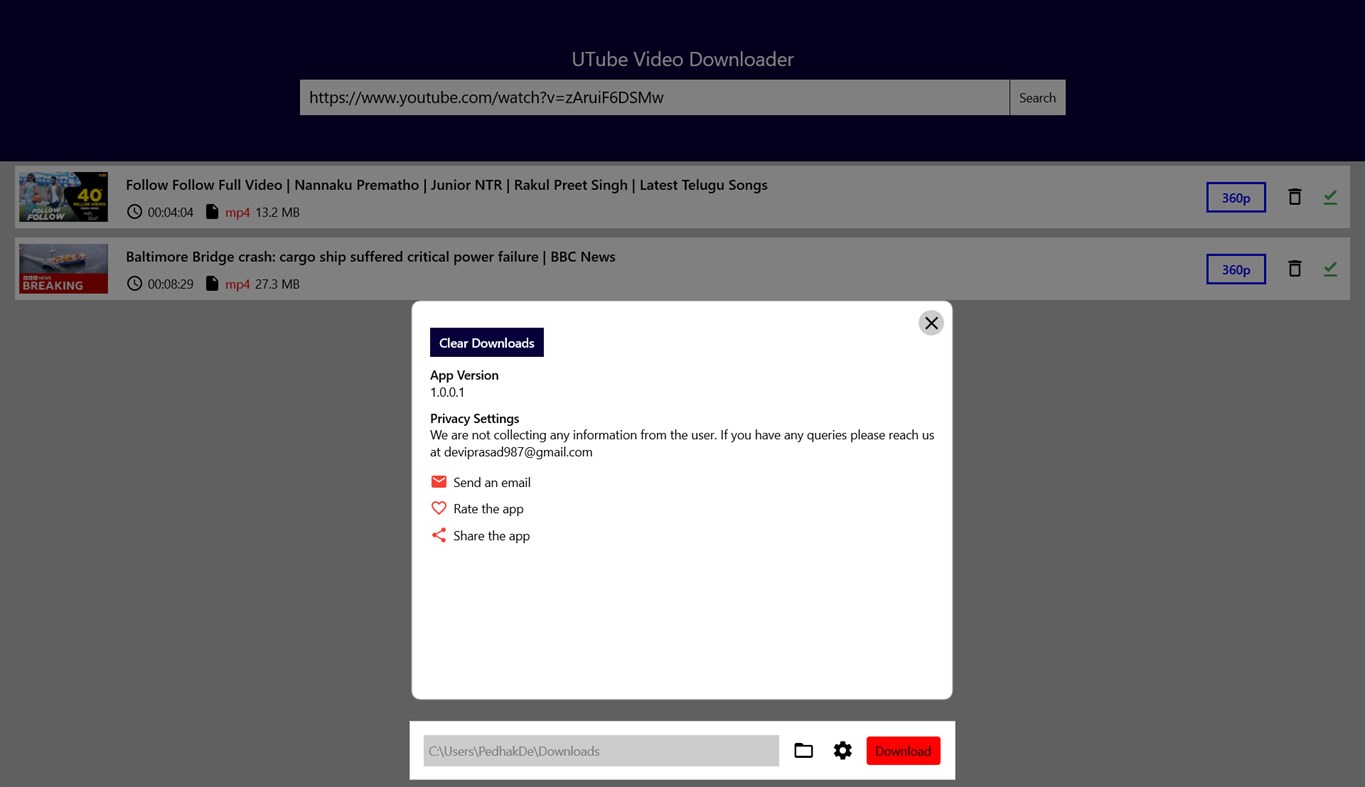 #3. UTube Video Downloader (Windows) Bởi: DeviPrasadChinni
