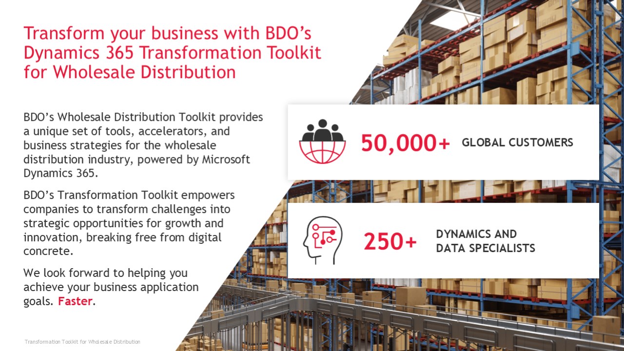 Snapshot 1 of BDO Dynamics 365 Transformation Toolkit for Wholesale Distribution
