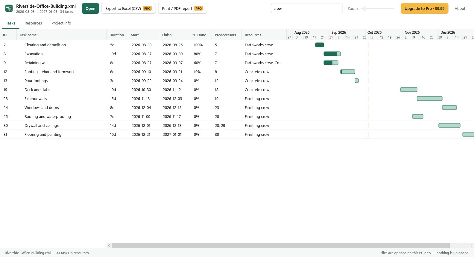 MPP Viewer - Gantt & Schedule Reader - Free download and install