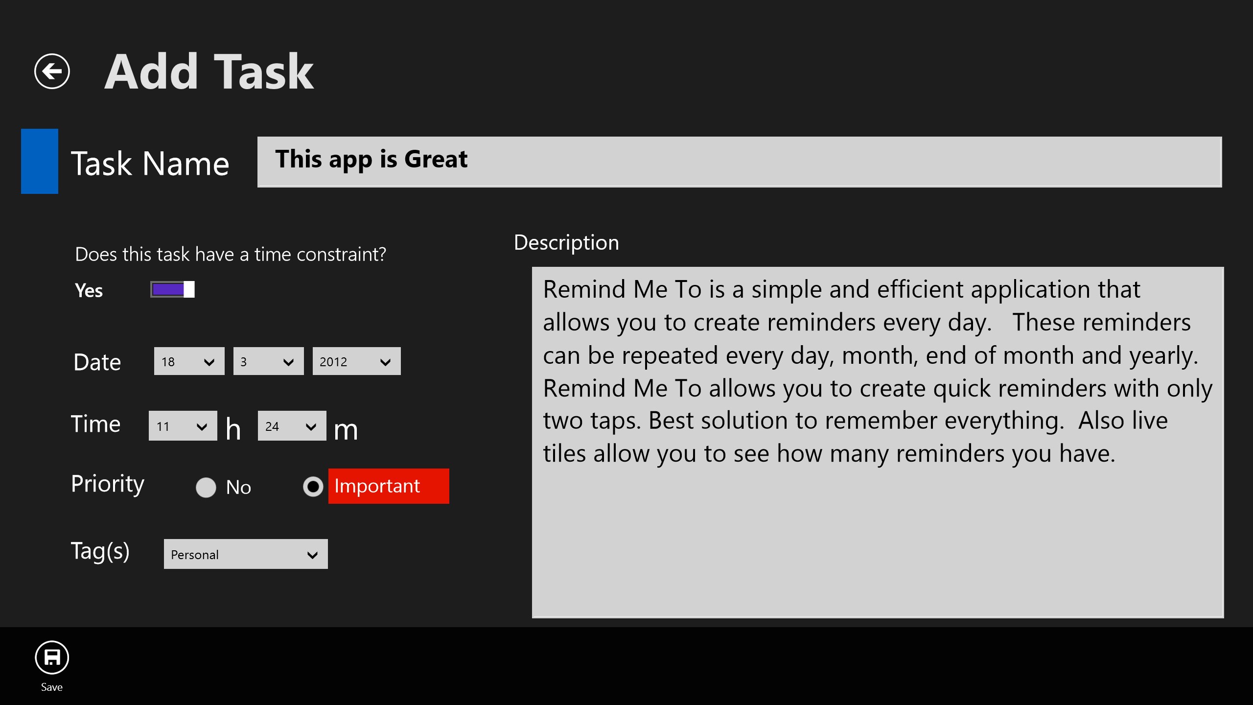 Your task is a. Add task.