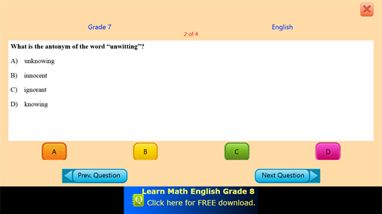QVprep Lite Math English Grade 7 screenshot 8