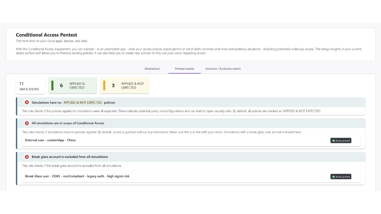 Snapshot 1 of Conditional Access Penetration Test: 4 Days Assessment