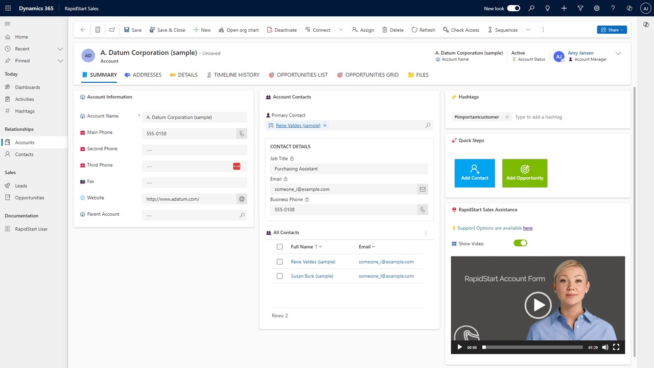 Snapshot 5 of RapidStart Sales for Microsoft Dynamics 365