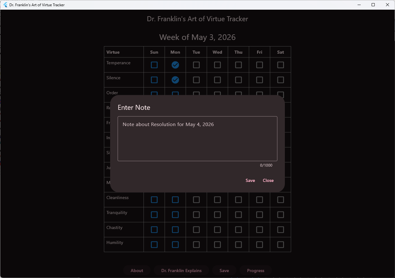 Dr. Franklin's Art of Virtue Tracker screenshot