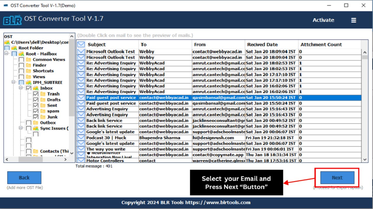 Snapshot 2 of OST Converter Exporter Software