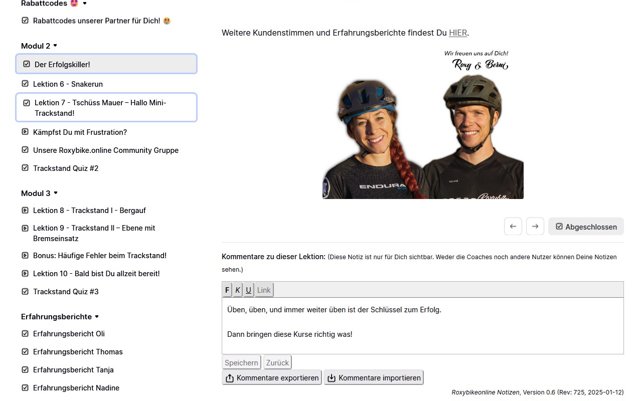 Roxybikeonline Notizen