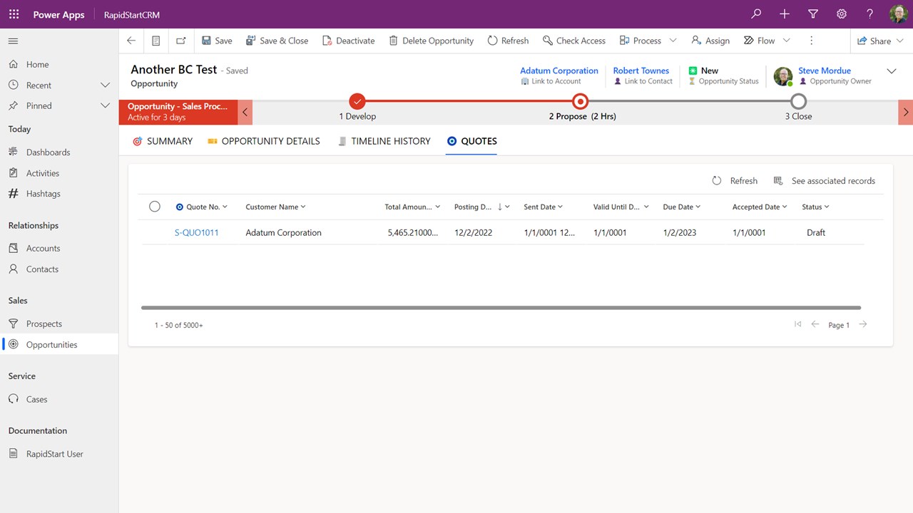 Snapshot 4 of Business Central Integration for RapidStart CRM