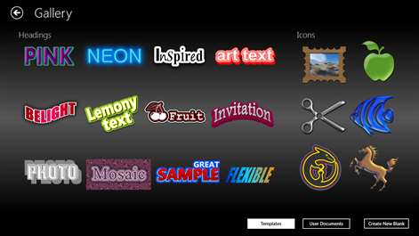 Capture d’écran : Tons of templates for headings, icons, logos, and buttons.
