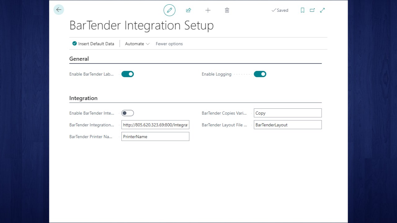 Snapshot 2 of BarTender Integration