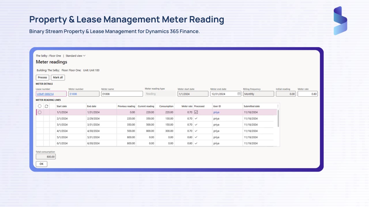 Snapshot 5 of Property & Lease Management for Dynamics 365 Finance