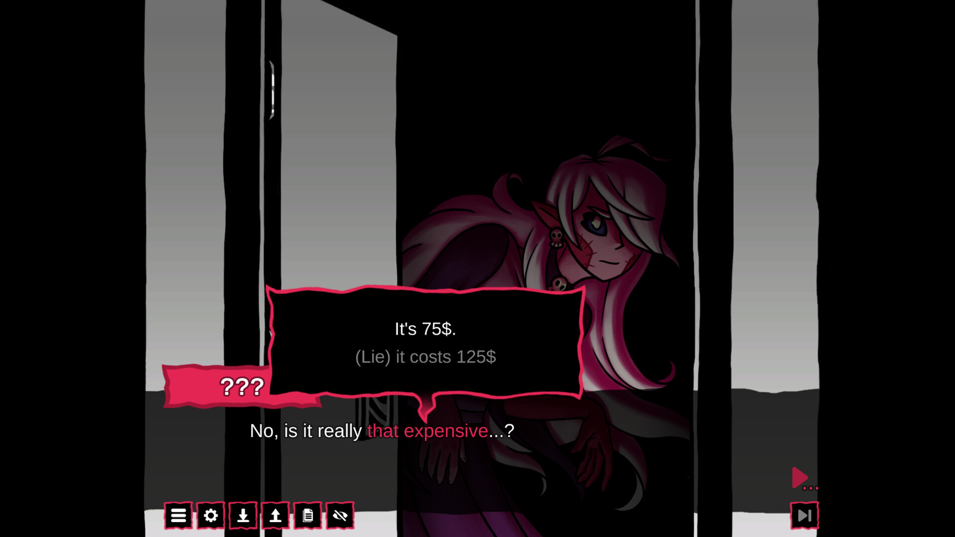 遊戲截圖：特寫角色的表情與獨特的藝術風格