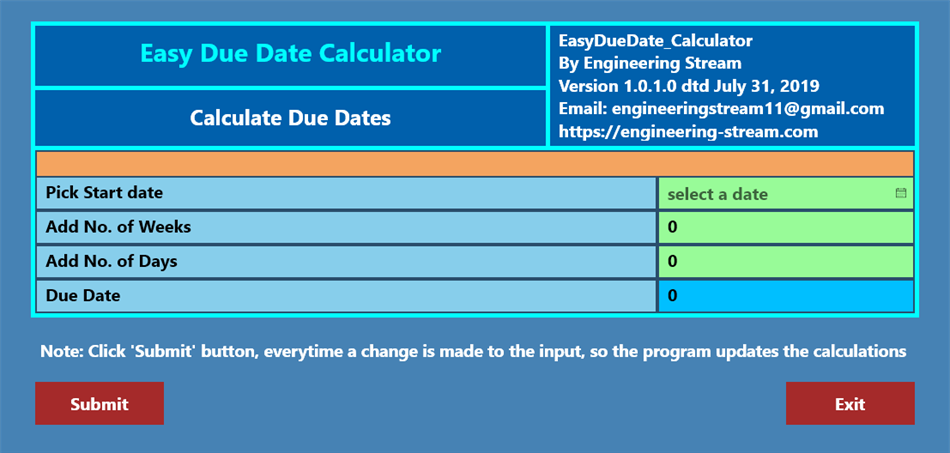 Easy Due Date Calculator (Windows) 由: Engineering-Stream