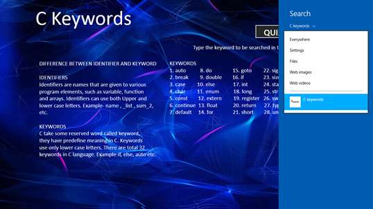 C keywords screenshot 3