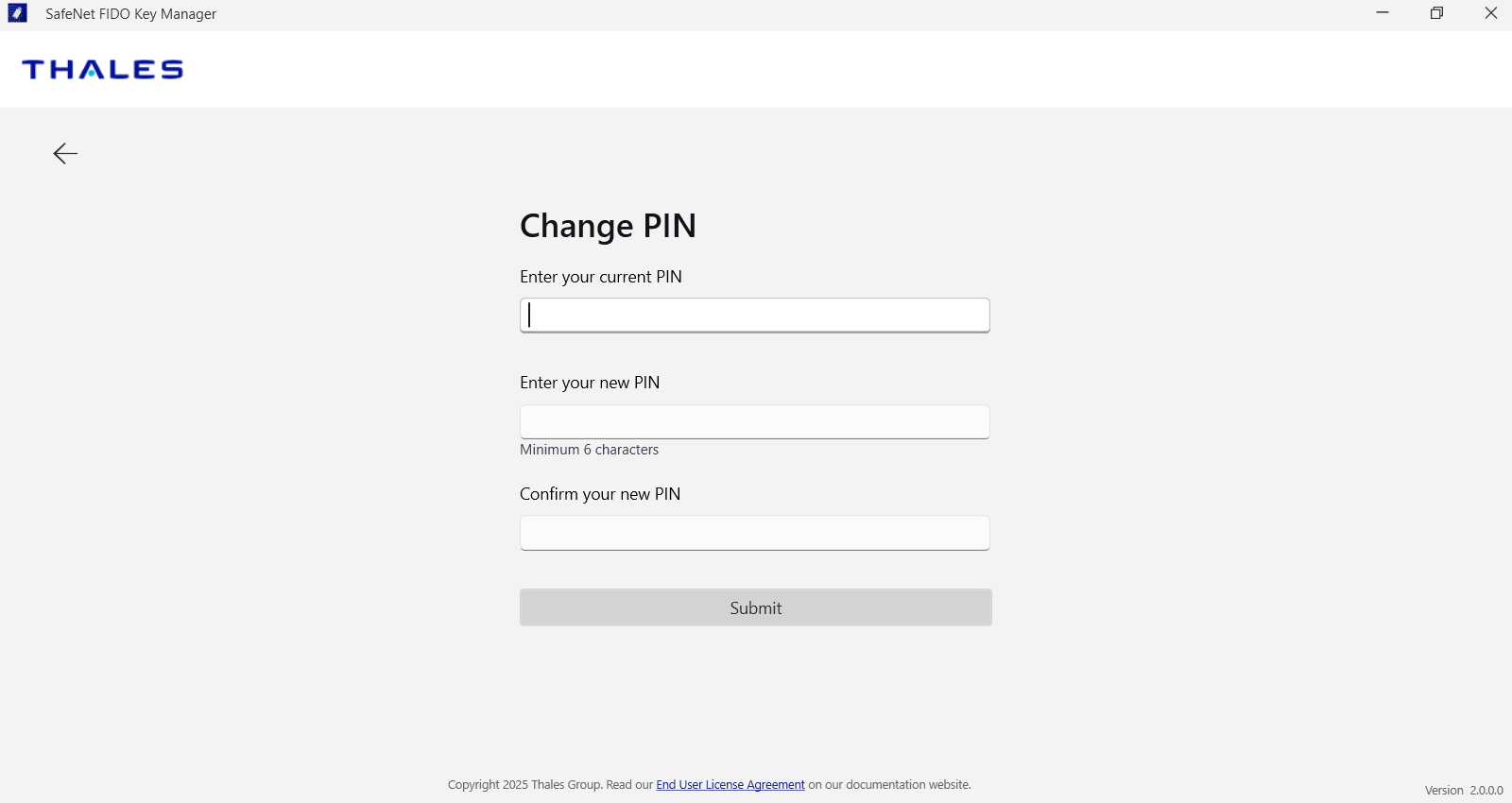SafeNet FIDO Key Manager screenshot