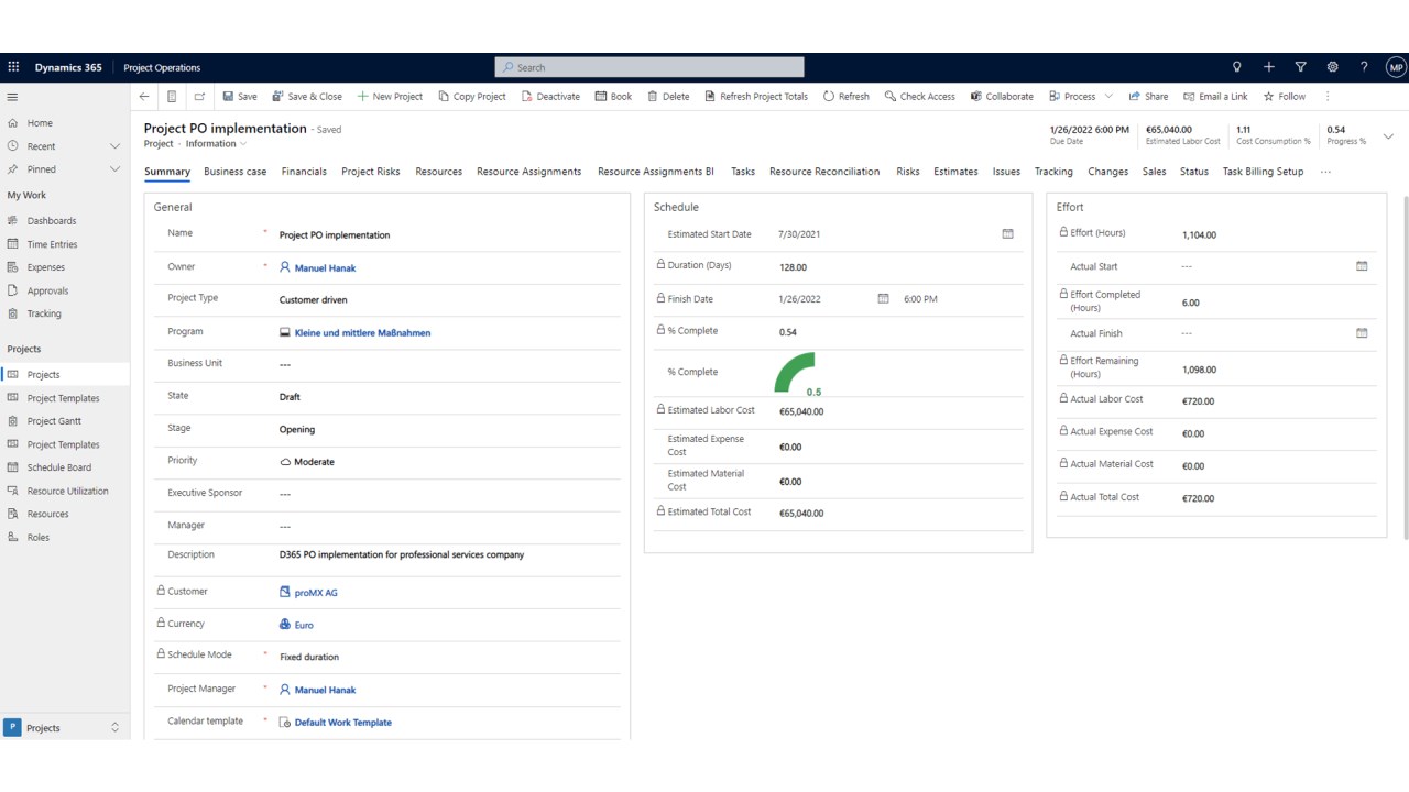Snapshot 2 of proMX 365 Base for Project Operations