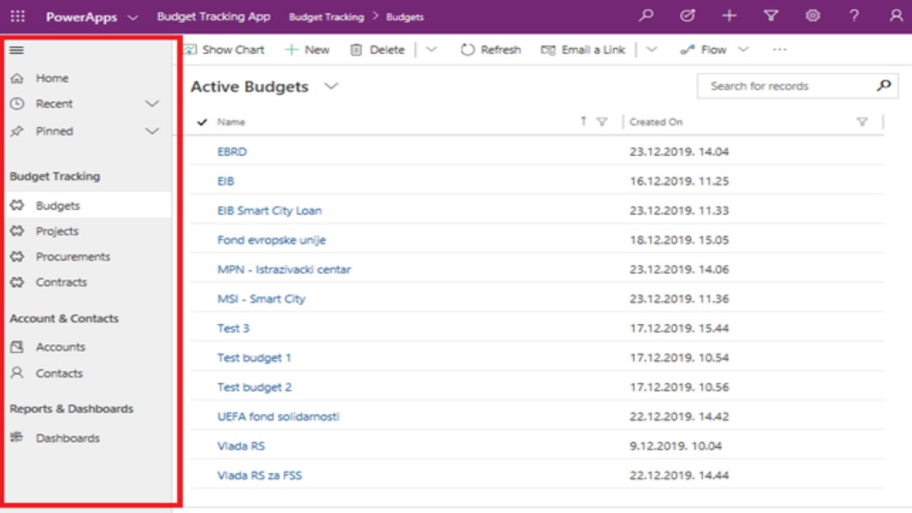Snapshot 1 of Comtrade Budget Tracking Application - Azure App