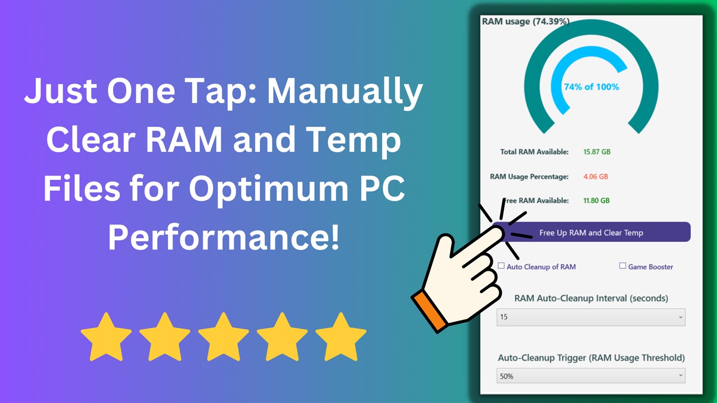 #2. Ram Cleaner: Game Booster, PC Optimizer (Windows) Por: finetuneapps