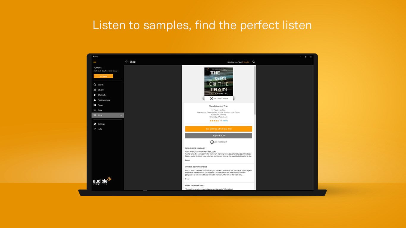 Audiobooks from Audible for Windows 10
