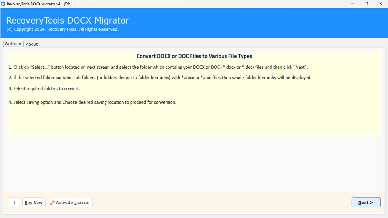 Snapshot 2 of RecoveryTools for Word to PDF Converter Software