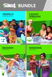 The Sims™ 4 Udendørssjov Bundle – Tropeliv, Tjekket terrasse Stuff, Baghaveindhold, Vaskedagindhold