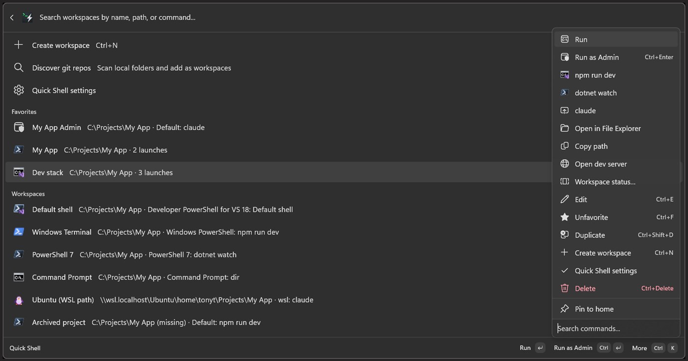 #1. Quick Shell for CmdPal (Windows) Von: tonythethompson
