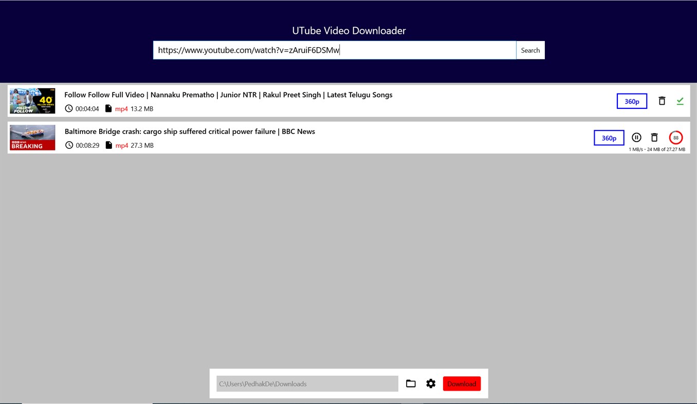 #6. UTube Video Downloader (Windows) Bởi: DeviPrasadChinni