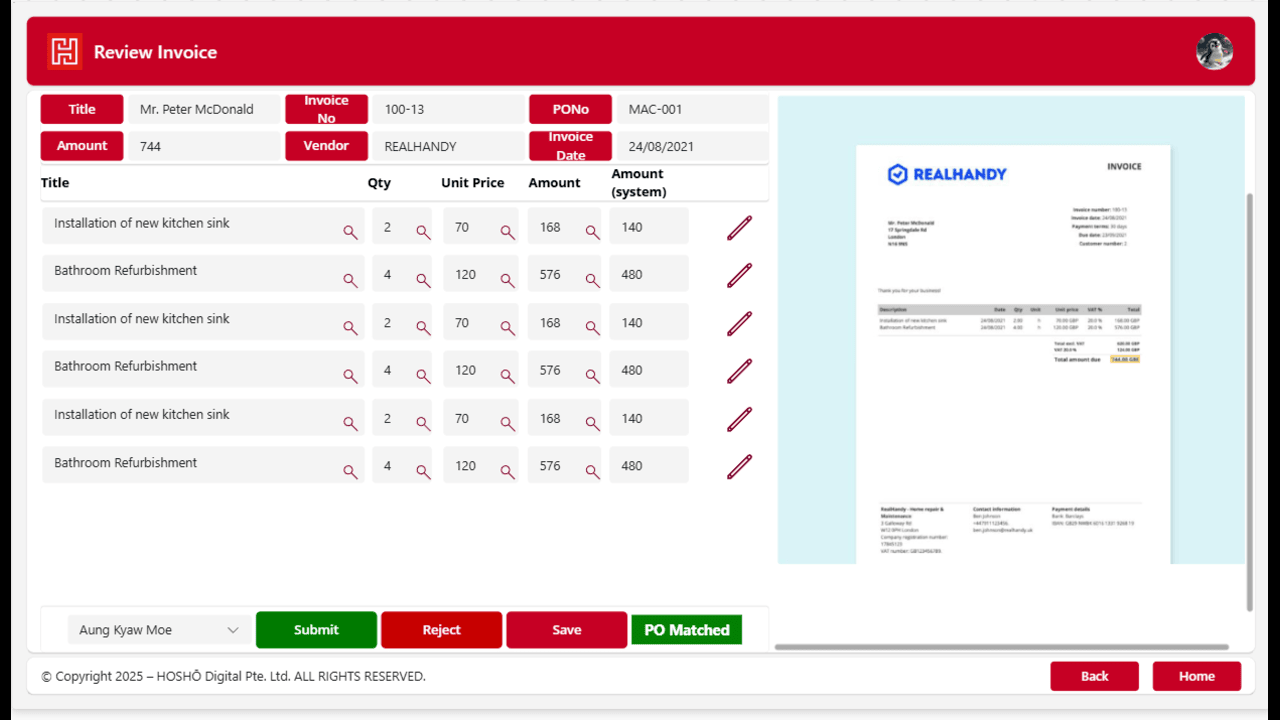 Snapshot 3 of Intelligent Invoice Automation (IIA)
