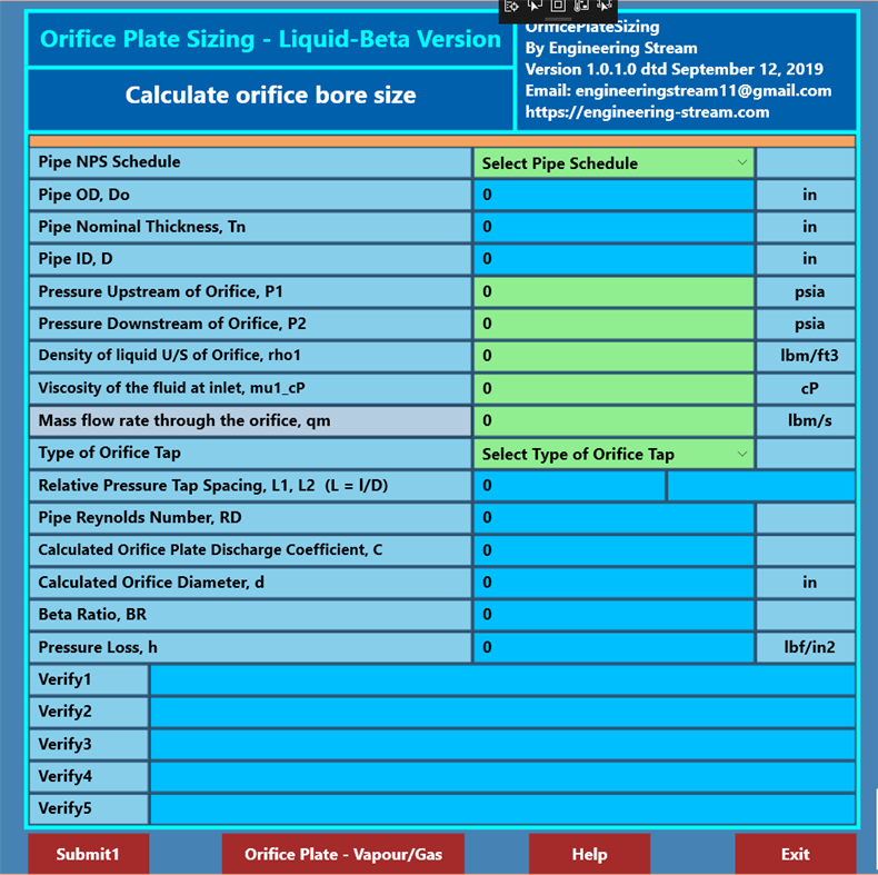 #1. Orifice Plate Sizing (Windows) Bởi: Engineering-Stream