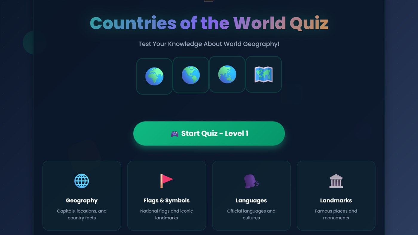 #1. Countries of the World Quiz (Windows) By: Cowcona