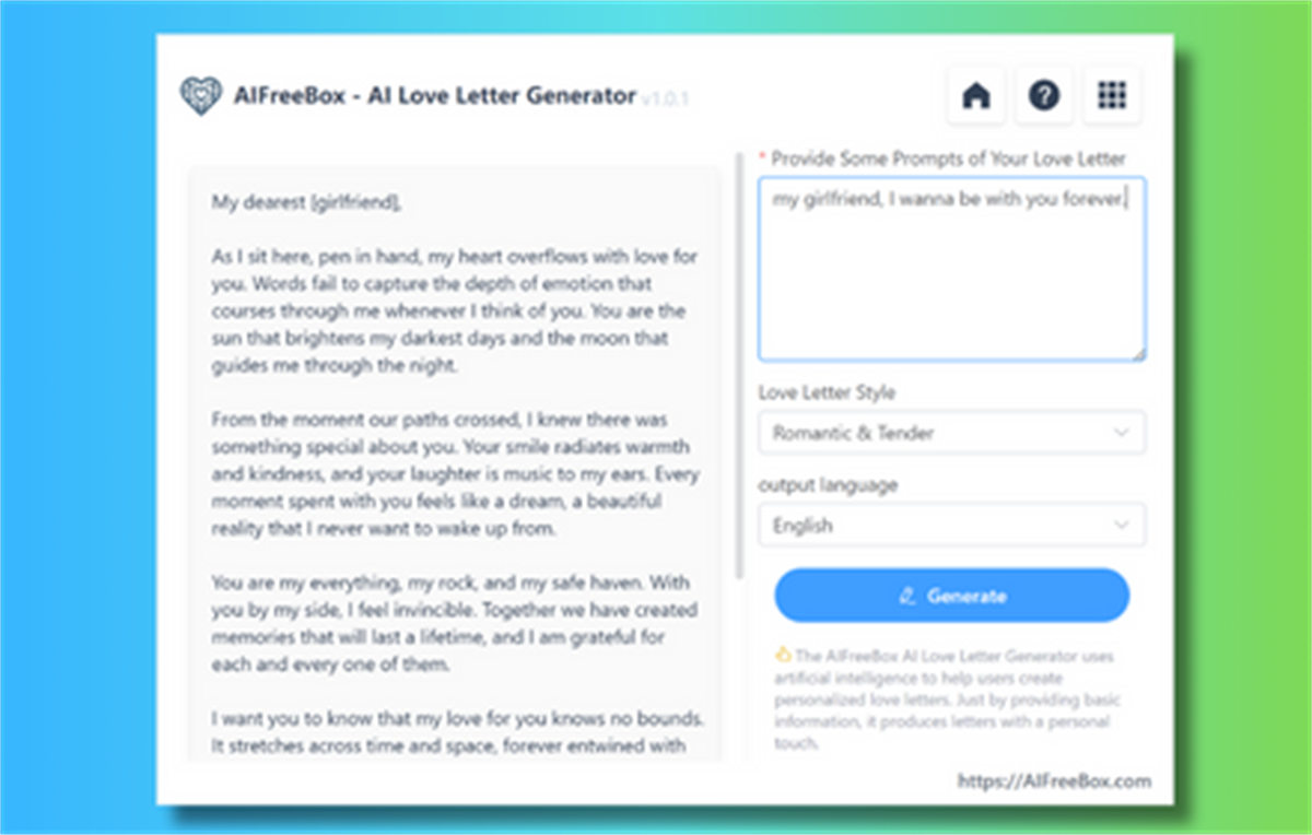Free AI Love Letter Generator: AIFreeBox