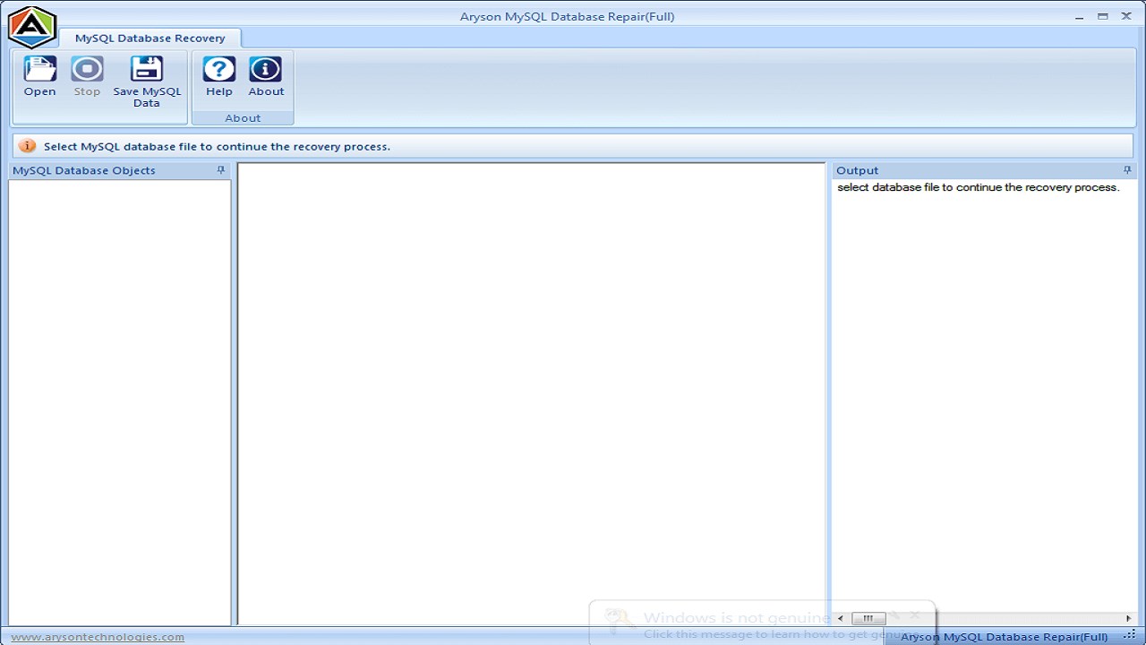 Snapshot 1 of Aryson MySQL Recovery Tool