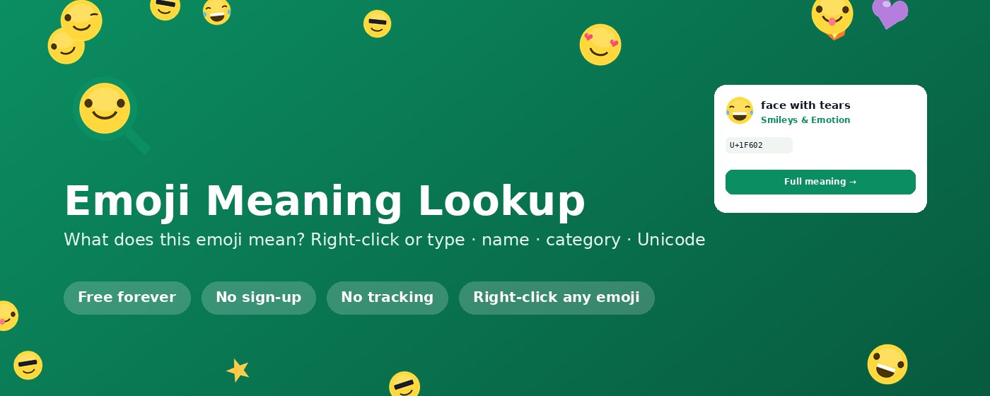 Emoji Meaning Lookup — Name, Category & Unicode