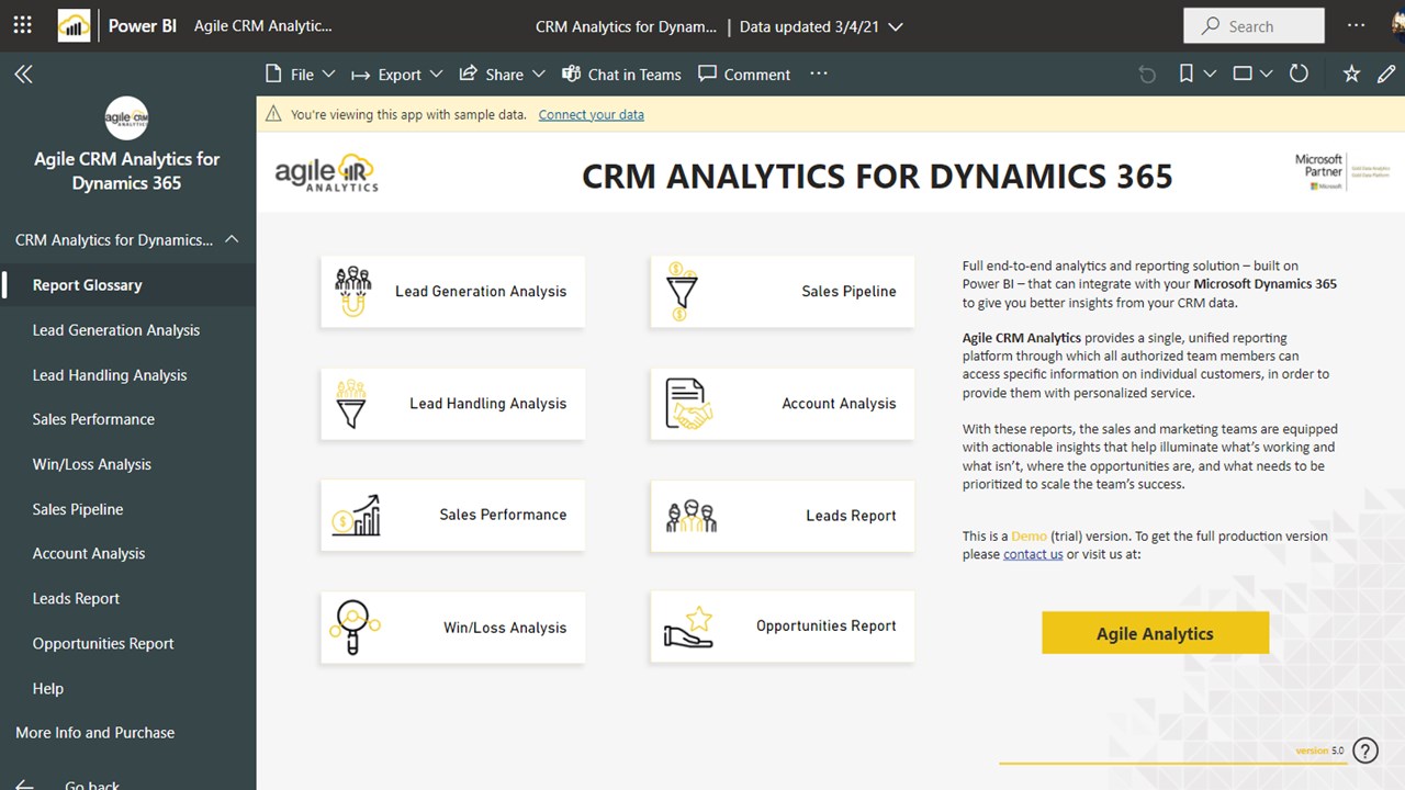 Snapshot 2 of Agile CRM Analytics (Power BI) for Dynamics 365