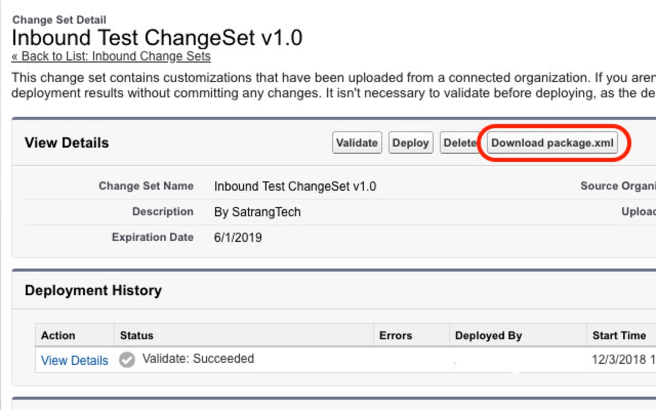 Download Salesforce Change Set package.xml
