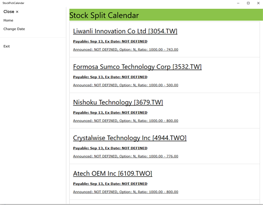 StockSplitCalendar screenshot 2