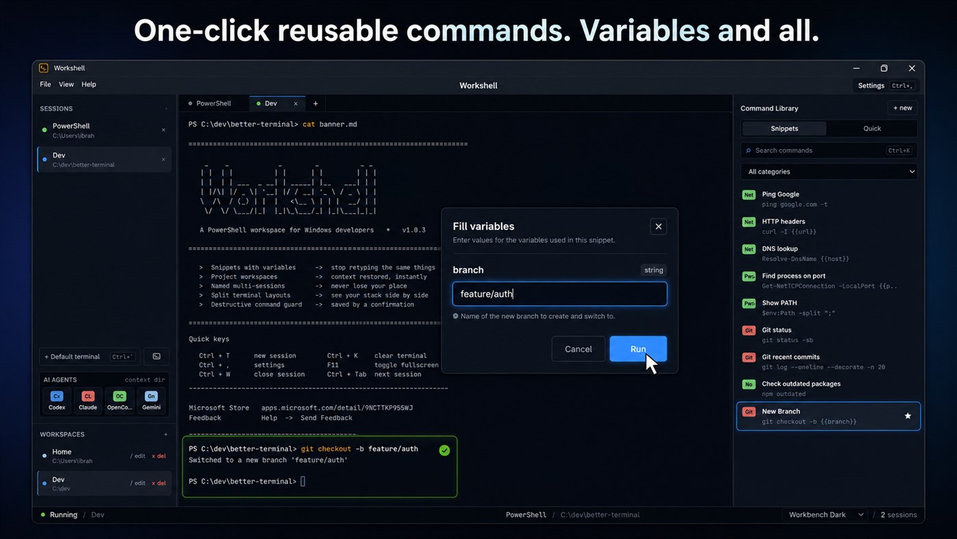 #2. Workshell — PowerShell Workspace & Snippet Manager (Windows) By: stargazer07