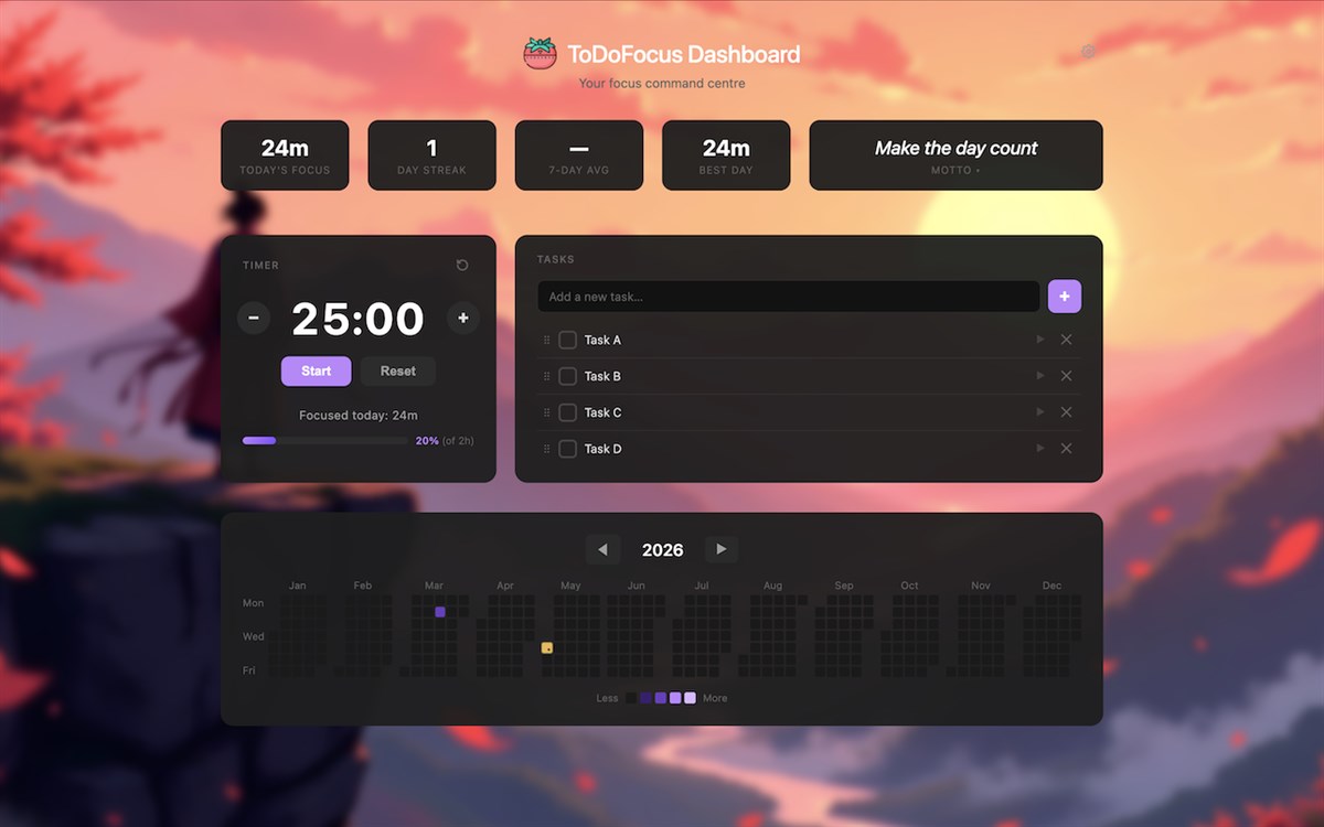 ToDoFocus: Timer, Task List, Heatmap