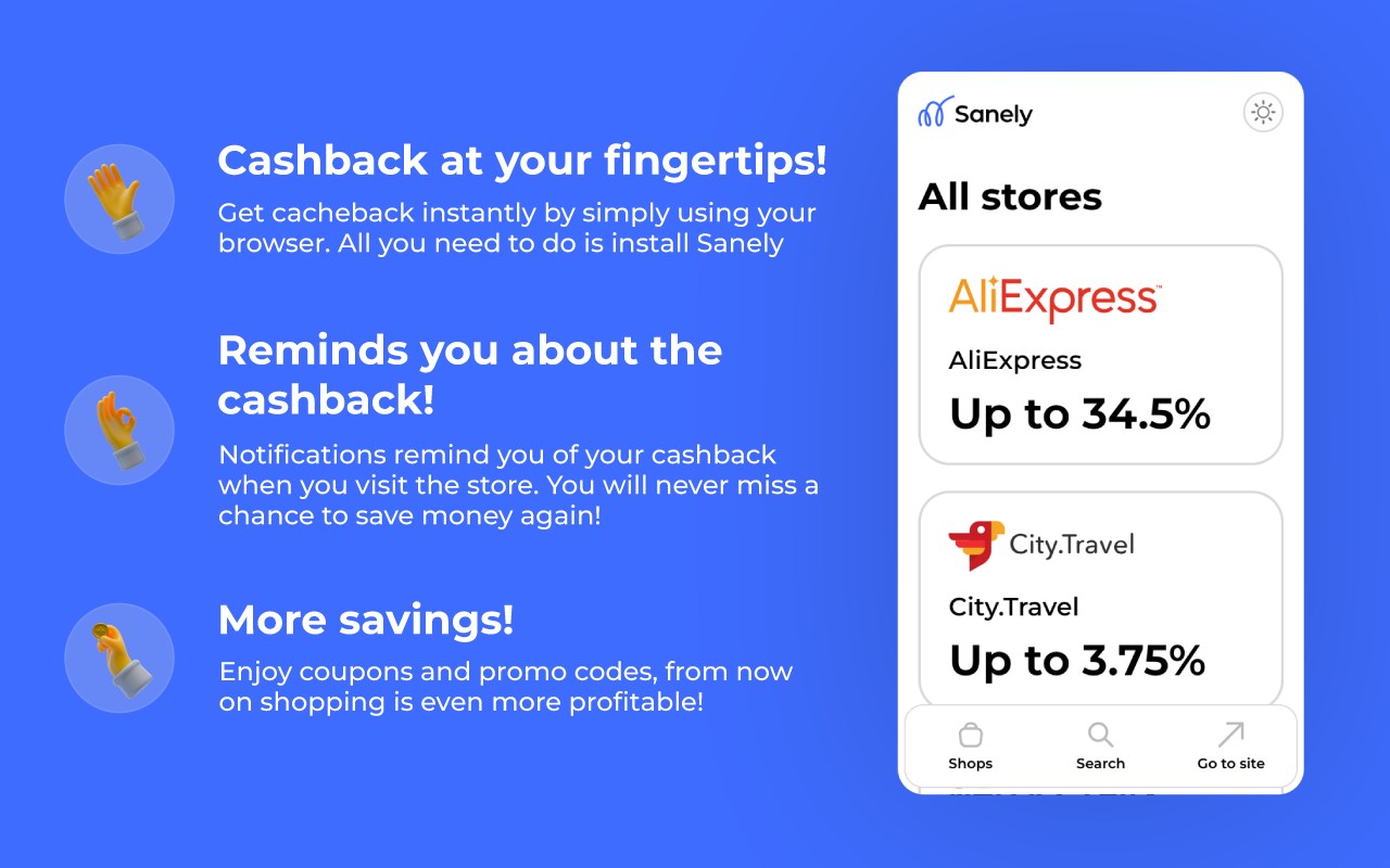 Sanely: cashback, coupons, promo codes, discounts