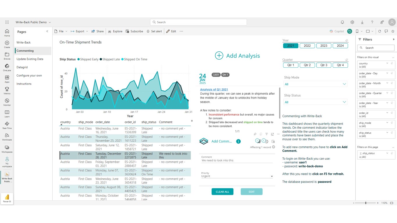 Snapshot 1 of Write-Back for Power BI
