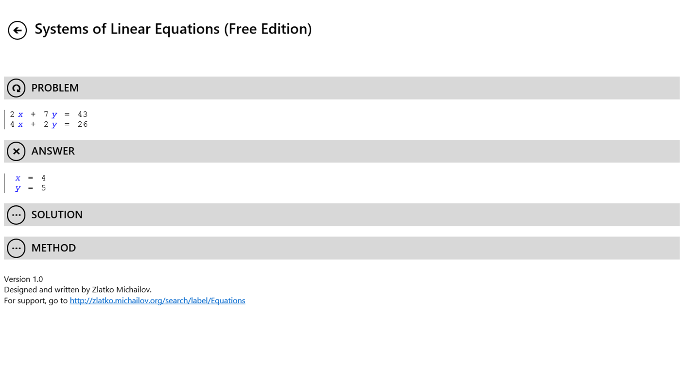 #3. Systems of Linear Equations (Free Edition) (Windows) Podle: Zlatko Michailov