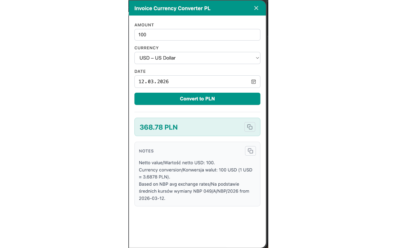 Invoice Currency Converter PL