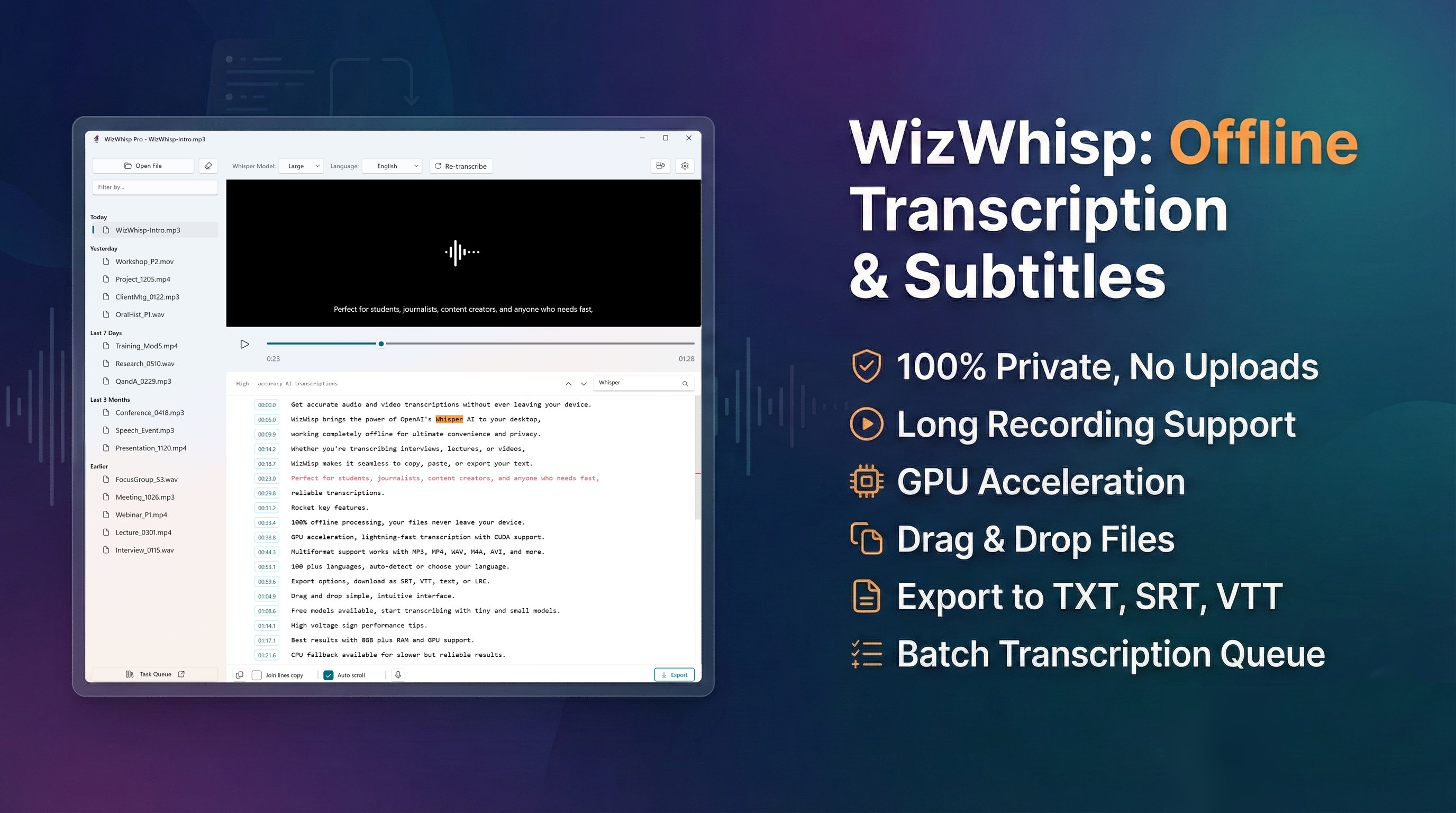 Transcribe Audio to Text - WizWhisp screenshot