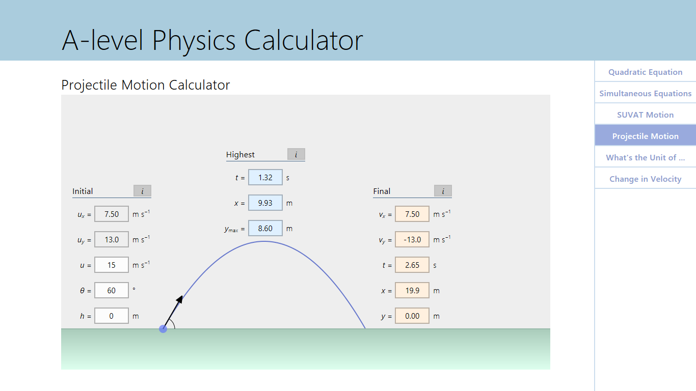 projectile motion calculator